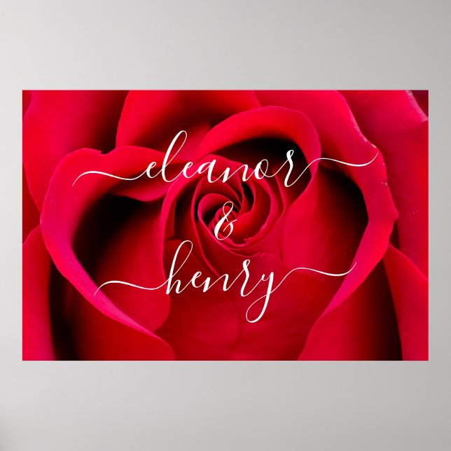 Póster Guión Romántico Elegante de Pareja Rosa Roja Nombr (Frente)