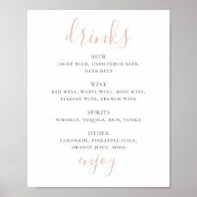 Guión rosa simple. Bar boda de bebidas alcohólicas
