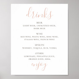Póster Guión rosa simple. Bar boda de bebidas alcohólicas