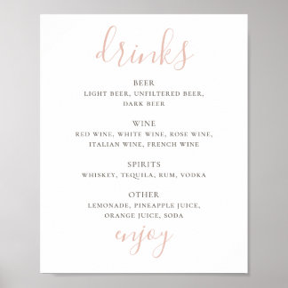 Póster Guión rosa simple. Bar boda de bebidas alcohólicas