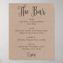 Guión rústico simple boda alcohol bar bebidas