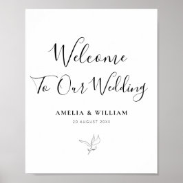 Póster guión simple elegante signo de bienvenida en blanc