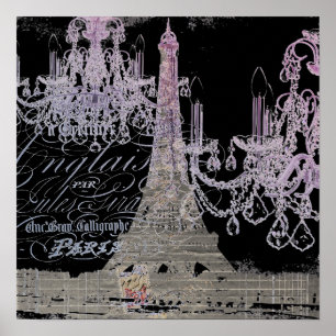 Póster guiones de pizarra candelabro paris eiffel tower