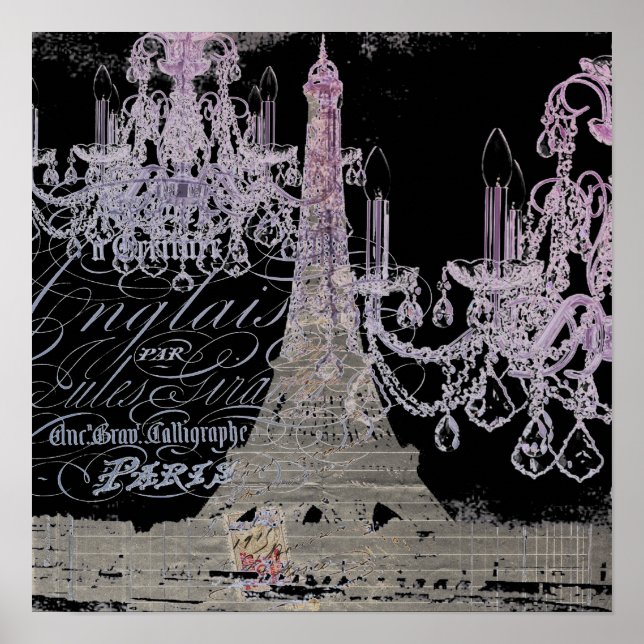 Póster guiones de pizarra candelabro paris eiffel tower (Frente)