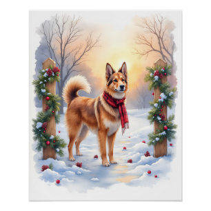 Póster Guirnalda de Navidad del Tervuren belga al acuarel
