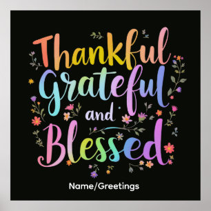 Póster Guirnalda floral de gratitud inspiracional hecha a