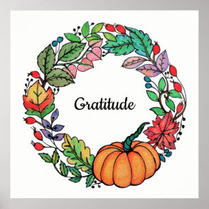 Póster Guirnalda hermosa de la calabaza de la acuarela