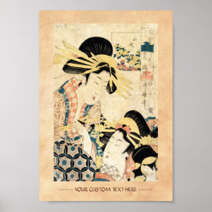 Póster Guisana japonesa vintage ukiyo-e dos geisha