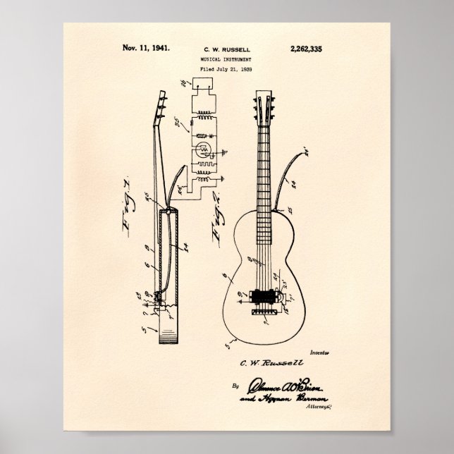 Póster Guitar 1941 Patent Art Old Peper (Frente)