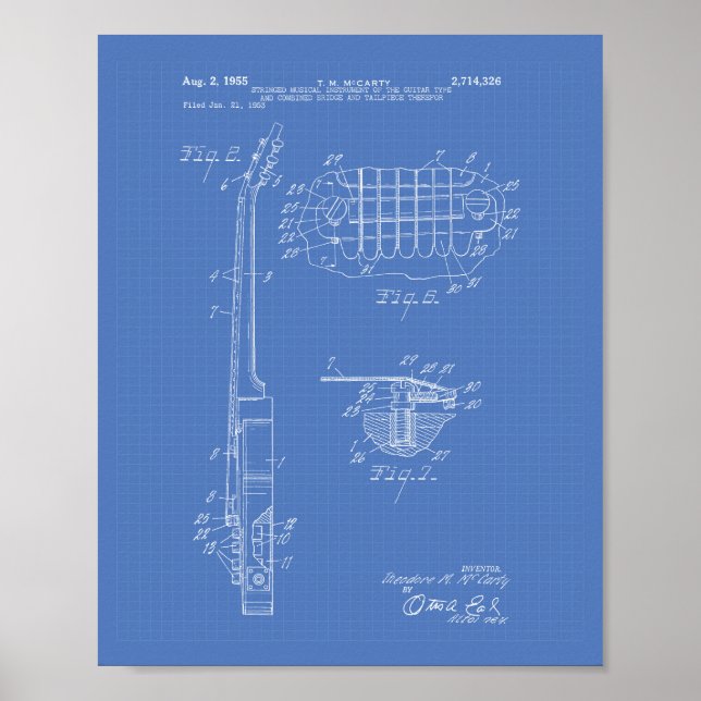 Póster Guitar 1955 Patent Art Blueprint (Frente)