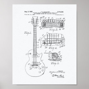 Póster Guitar 1955 Patent Art - Libro Blanco
