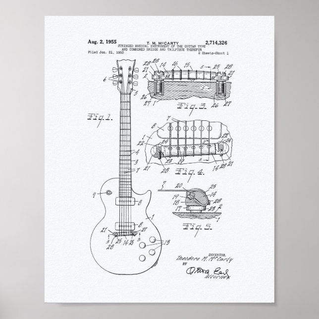 Póster Guitar 1955 Patent Art - Libro Blanco (Frente)