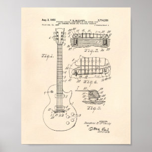 Póster Guitar 1955 Patent Art - Old Peper