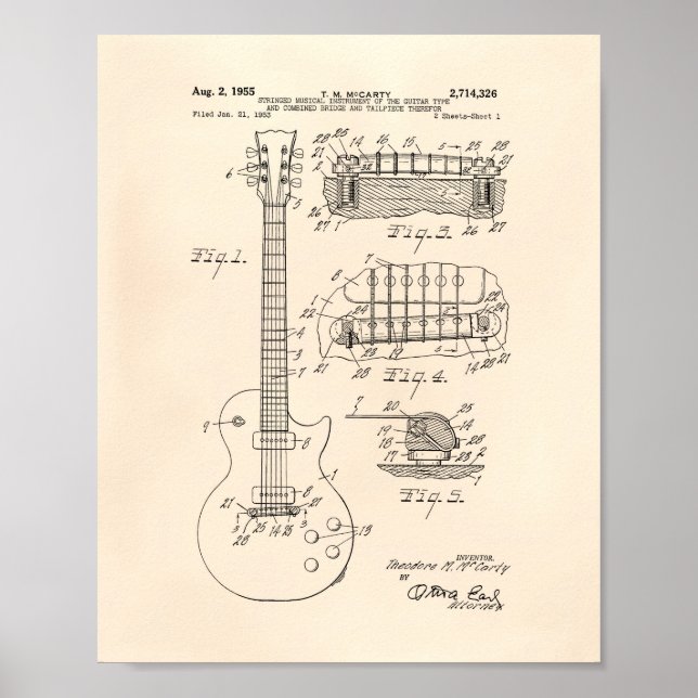 Póster Guitar 1955 Patent Art - Old Peper (Frente)
