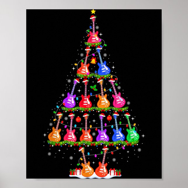 Póster Guitar Christmas Tree Lights Funny Xmas Pajamas Gu (Frente)