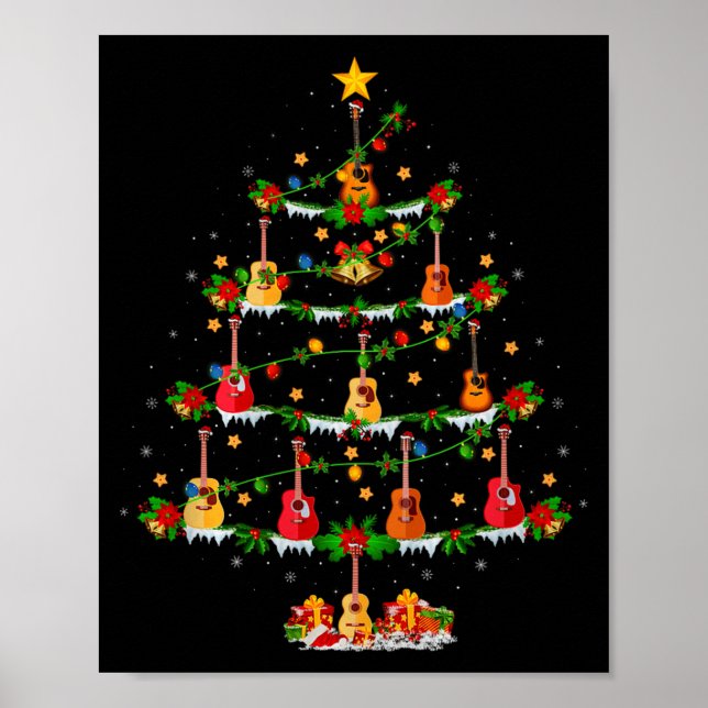 Póster Guitar Christmas Tree Lights Musical Guitar Guitar (Frente)
