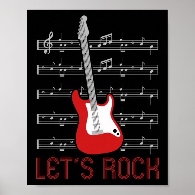 Póster Guitar Music Lover Lets Rock Notes (Frente)