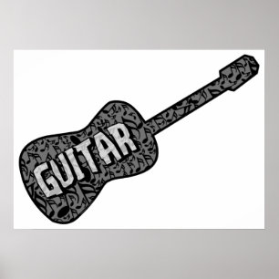 Póster Guitar Music Notes Text