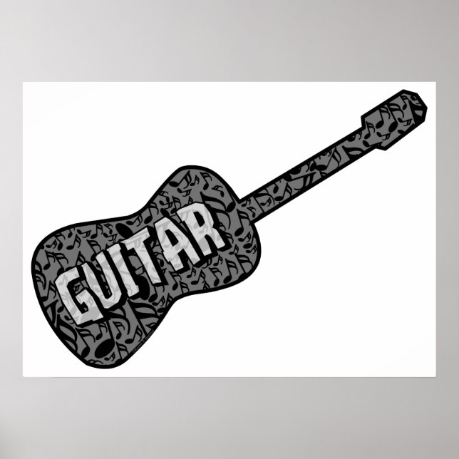 Póster Guitar Music Notes Text (Frente)