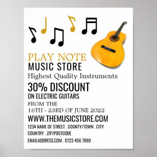 Póster Guitar Notes, Musical Instruments Store