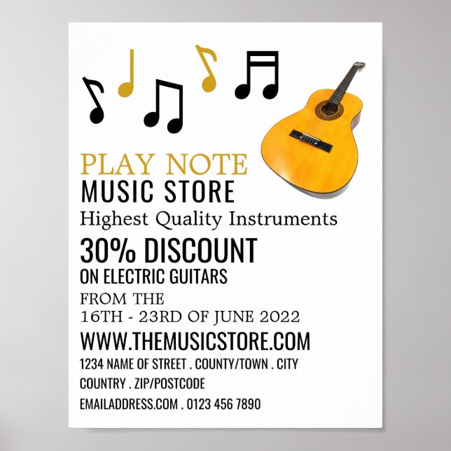 Póster Guitar Notes, Musical Instruments Store (Frente)