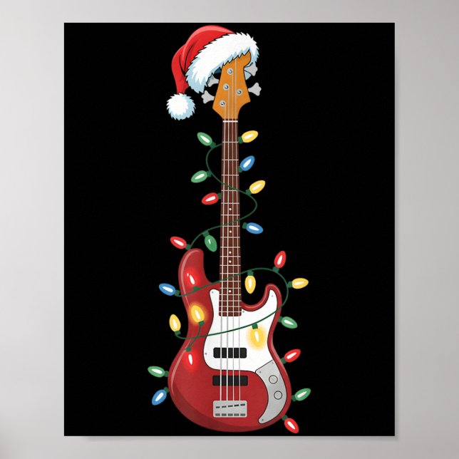 Póster Guitar Santa Hat Navidades enciende B Player Guita (Frente)