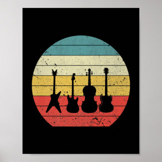Póster Guitar Vintage Retro Sunset Guitar