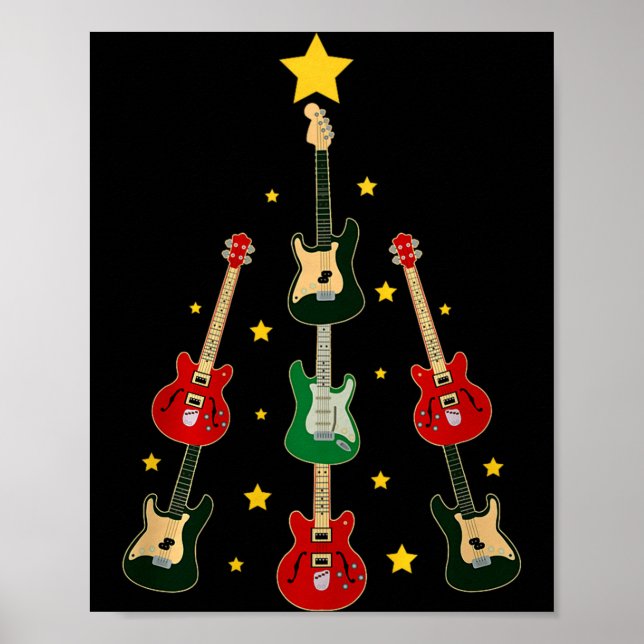 Póster Guitar Xmas Tree Musical Guitar Lovers Guitarist C (Frente)