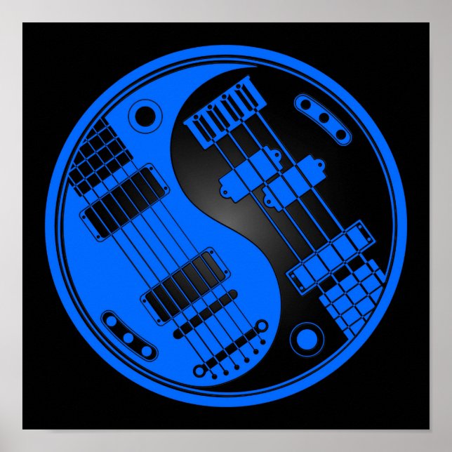 Póster Guitar y Bass Yin Yang azul y negro (Frente)