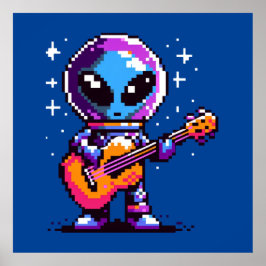 Póster Guitarista alienígena de 8 bits - Música espacial