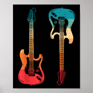 Póster Guitarista de guitarra retro rock de guitarra de t