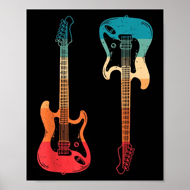 Póster Guitarista de guitarra retro rock de guitarra de t (Frente)
