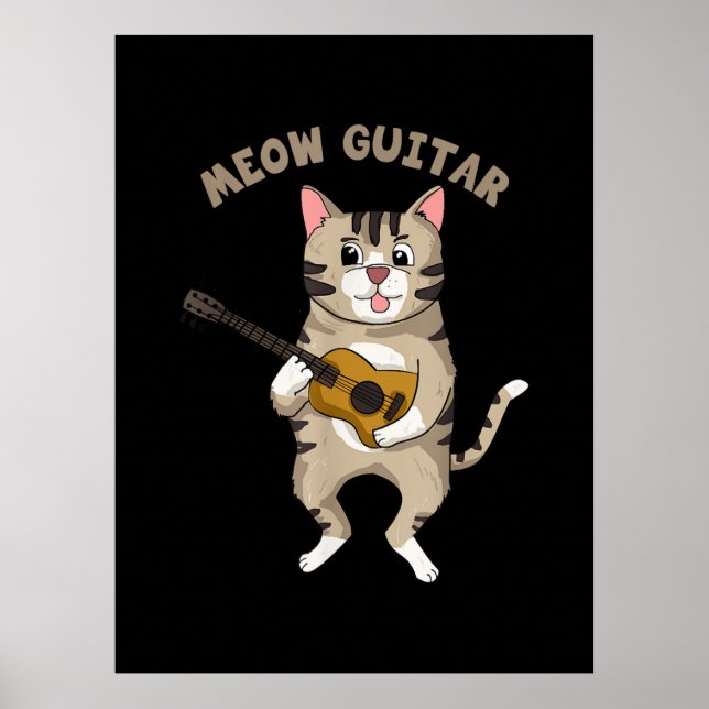 Póster Guitarista Meow Guitar Cute Gato Jugando Navidad D (Frente)