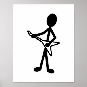 Póster Guitarista Volando V Stick Figura
