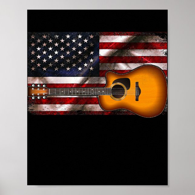 Póster Guitarra 4 de julio Regalos Bandera Americana EEUU (Frente)