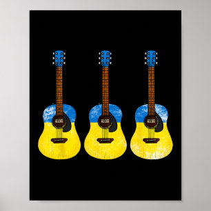 Póster Guitarra Acústica Bandera de Ucrania Ucrania Guita