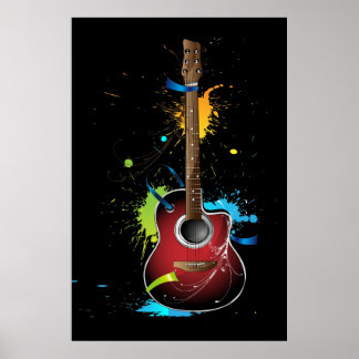 Póster Guitarra acústica con manchas de pintura