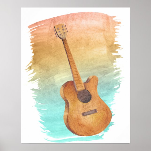Póster Guitarra Acústica de Acuarela (Frente)