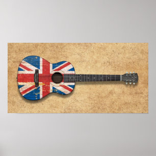 Póster Guitarra Acústica de Bandera Británica de Edad y G