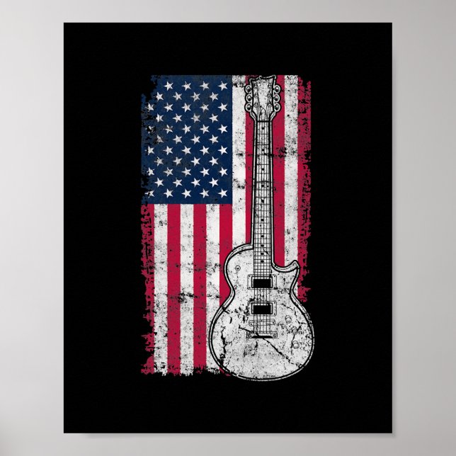 Póster Guitarra Acústica De Bandera Estadounidense 4 De J (Frente)