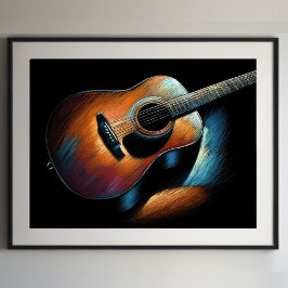 Póster Guitarra Acústica de Dibujo Pastel Duro