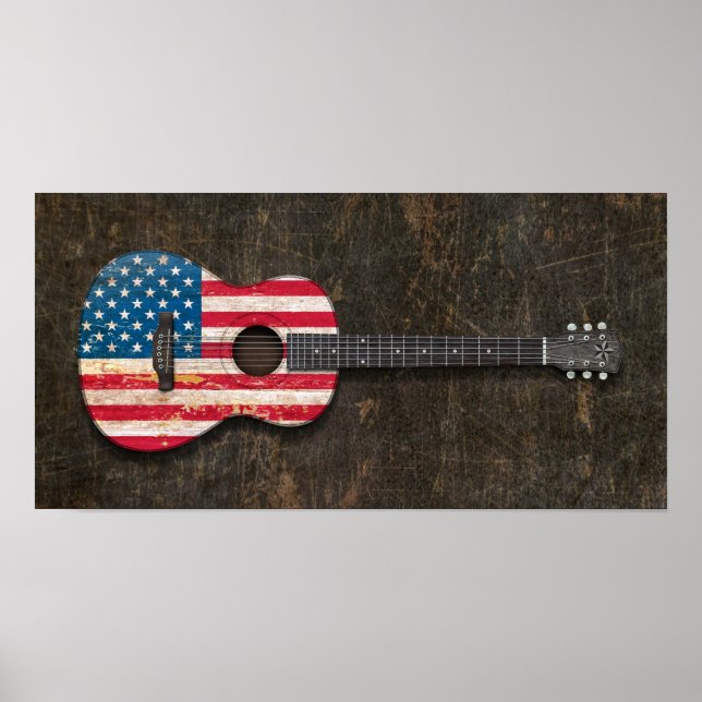 Póster Guitarra acústica de la bandera norteamericana hec (Frente)