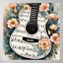 Guitarra Acústica De La Música De Hoja En Flores D