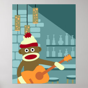 Póster Guitarra Acústica del Mono del Sock
