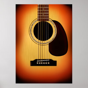 Póster Guitarra acústica del resplandor solar