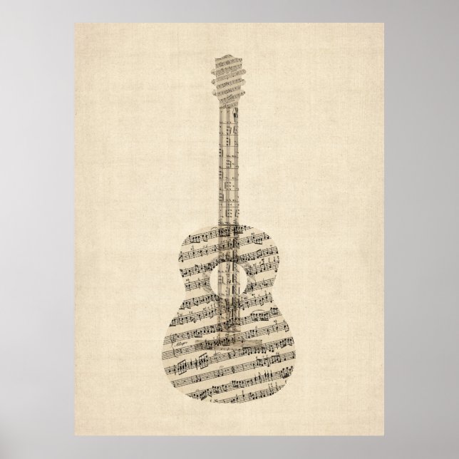 Póster Guitarra Acústica Hoja Vieja Música (Frente)