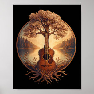 Póster Guitarra Acústica Lago Música de País Guitariano