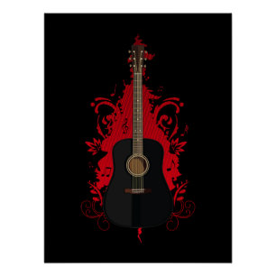 Póster Guitarra Acústica Negra Arte Música Sala Vintage R