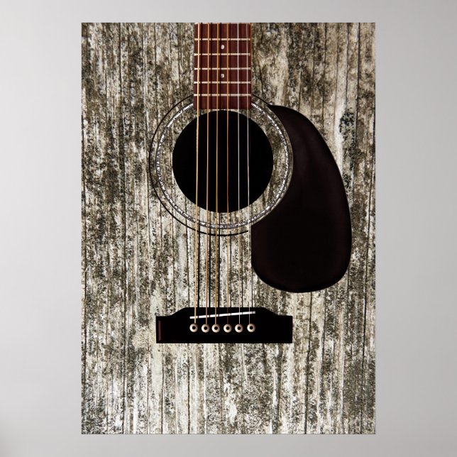 Póster Guitarra Acústica Top de la Vieja Madera (Frente)