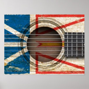 Póster Guitarra acústica vieja con la bandera de